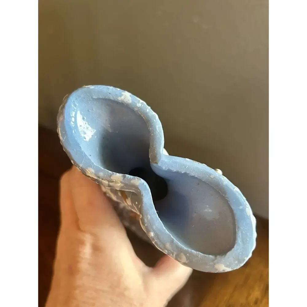Mid-century modern blue splatter paint vase for double stems with white and gold
